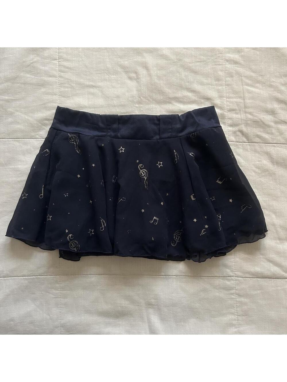 Navy Music Note Star Print Pleated Mini Skort XS Japan Y2K